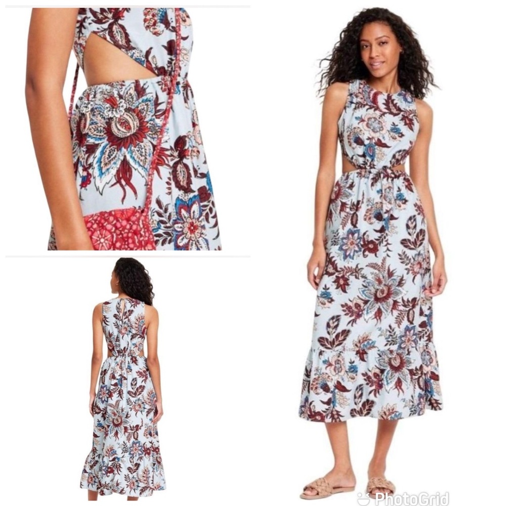 NWT RHODE Target Cut Out Midi Dress Floral Paisley Island Blue Pockets, Large - Picture 11 of 16